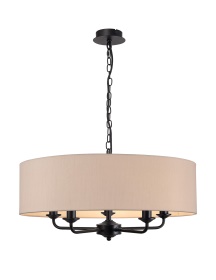 DK1020  Banyan 60cm 5 Light Pendant Matt Black, Nude Beige/Moonlight